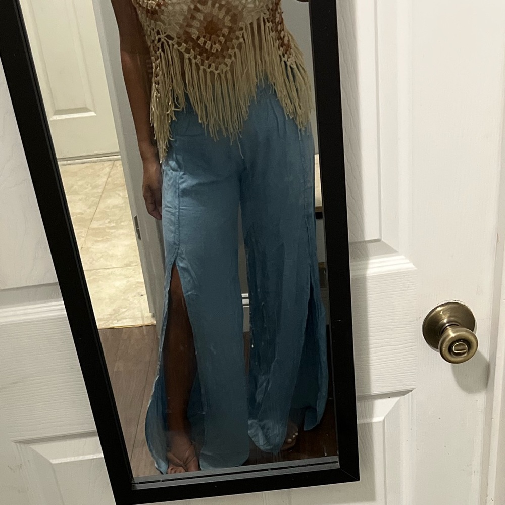 hippy vacation wear pants with slit flared bottoms
